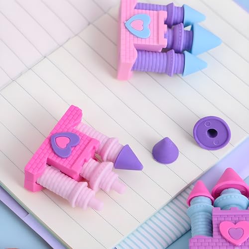 Image of Radiance 12 Pcs Castle Shape Erasers for Kids | Fancy Pencil Erasers for Girls | Cute Stationery Set | Ideal for Birthday Return Gifts & School Supplies (Random Designs & Colors)