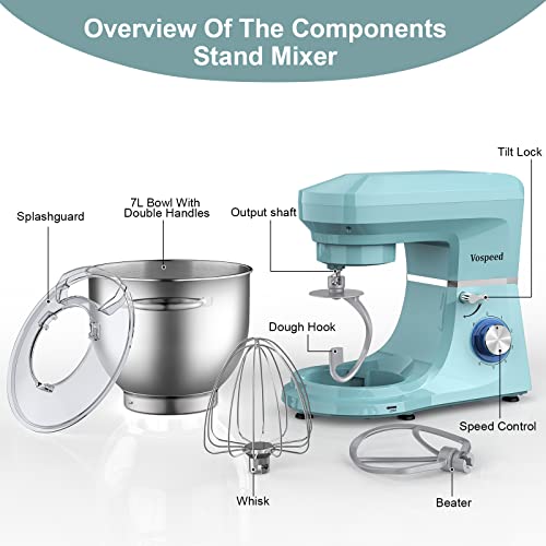 Küchenmaschine Knetmaschine Vospeed 1500W Teigmaschine mit 8L Edelstahlschüssel, 6 Geschwindigkeitsstufen, Rührbesen… – Bild 4