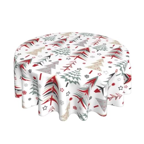 BETGINY Merry Christmas Tablecloth 60 Inch Round Colorful Christmas Trees Table Cloth Washable Holiday Winter Table Cover for Kitchen Party Picnic Dinner Indoor Outdoor Decor