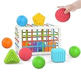 Spielzeug für die Frühe Bildung： Dieses Spielzeug zum Sortieren von Formen wurde entwickelt, um Ihrem Baby ein taktiles Erlebnis zu vermitteln. Das Baby versucht, diese Blöcke durch Drücken des Gummibandes in den Würfel zu stecken. Als Lernspielzeug zum Erkunden und Experimentieren weckt es die Neugier der Kinder und hilft ihnen beim Erkunden, Experimentieren und Entdecken beim Spielen mit dem Spielzeug. Bbay-Spielzeug für kleine Jungen und Mädchen von 6-18 Monaten.