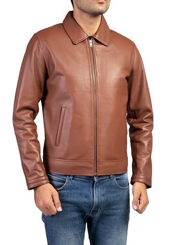 Image of Jild Polo Collar Premium Leather Jacket Men - Old School Classic Style Everyday Wear Real Lambskin Mens Leather Jacket