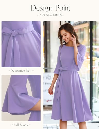 Image of HomRain Women's Church Dresses Modest Bell Sleeve Wedding Guest Cocktail Tea Party Vintage Evening Dress