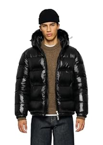 Burocs Glossy Puffer Jacket - Black - Oversized Herrenjacke - verstellbare Kapuze - glänzendes Material - Innentasche, Größe:M, Farbe:Black