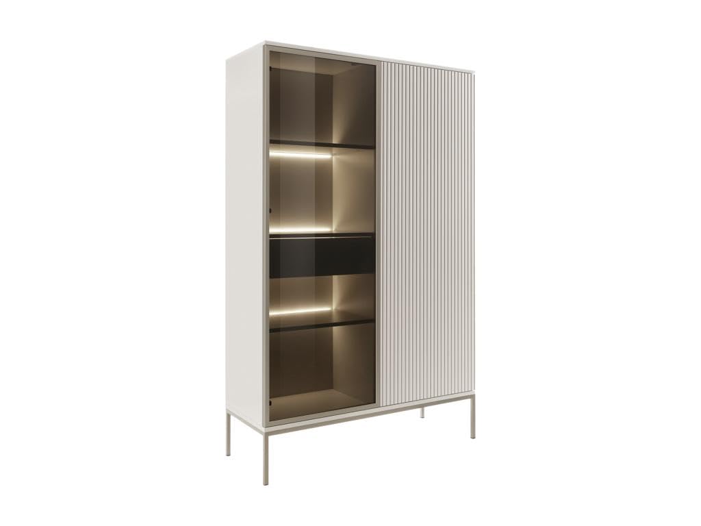 Vente-unique-Vitrina 2 Puertas y 1 cajón con Leds de MDF y Vidrio Ahumado - Beige y Negro - Ovila