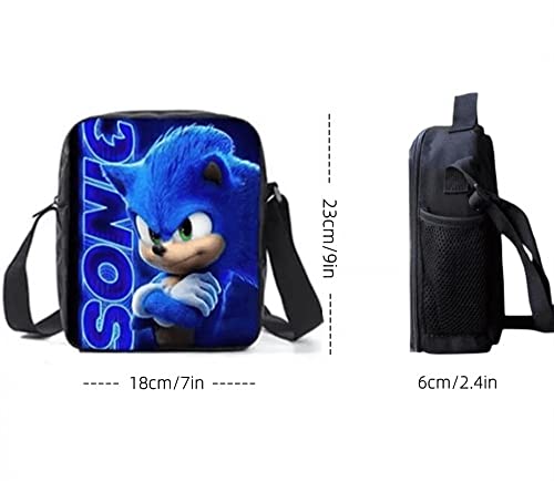 GDFENDU 3 peças mochila sônica com chaveiro, anime ouriço de 16 polegadas, mochila para laptop de vi