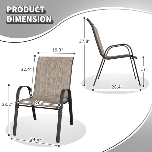 VONZOY Patio Dining Chairs Set of 2, Outdoor High Stacking Chairs, Breathable Seat Fabric and Alloy Steel Frame for Backyard, Porch, Garden, Sunroom (Brown) - Thumbnail 3