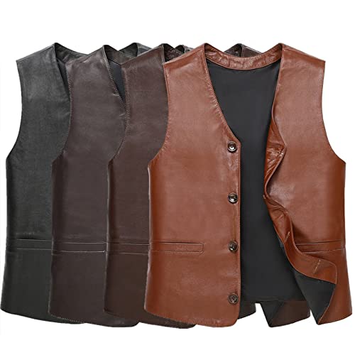 Chaleco de cuero de vaca termico con cuello en V para hombre chaleco de otono e invierno L 2