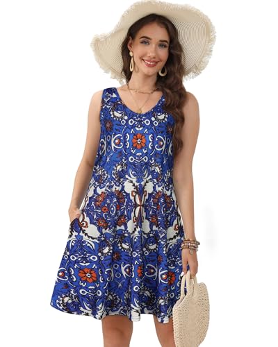 Image of CHICGAL Womens Summer Dresses Casual Sleeveless Loose T Shirt V Neck Sundress Swing Beach Cover Up with Pockets 2026