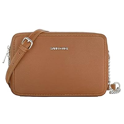 David Jones - Borsa a Tracolla Quadrata Piccola Donna - a Spalla Catena Borsetta PU Pelle - a Mano Mini Sera Pochette Cammello Marrone