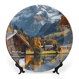 7' Commemorative Decorative Plates with Display Stand Autumn Cabin Mountain Ceramic Household Plates Rustic...