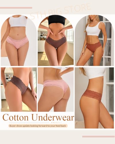 Image of Womens Cotton Underwear Sexy Lace Brazilian Panties Soft Bikini Ladies Pack