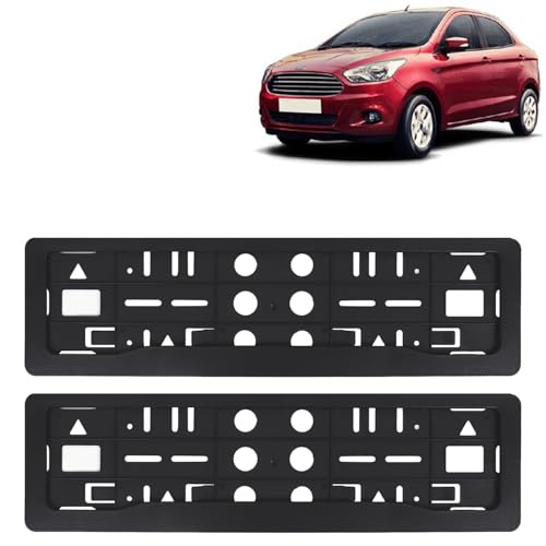 Image of KINGSWAY Fi-N-Go Aspire Car Number Plate Frames for All 2014 to 2021 Models of Ford Car Registration Plate Holders, Black Licence Plate Covers (Front and Rear), Universal Size 51.5 x 14.5 cm