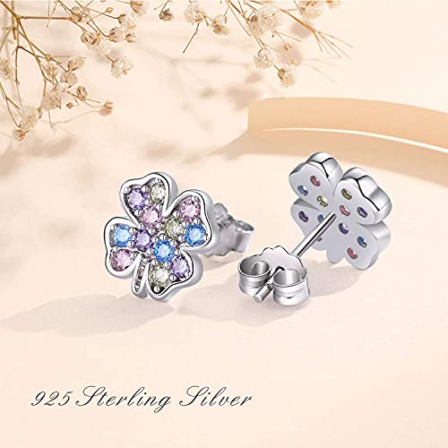 Four Leaf Clover Stud Earrings 925 Sterling Silver Colored Cz Good Luck Clover Stud Earrings For Women Girls #TOP5