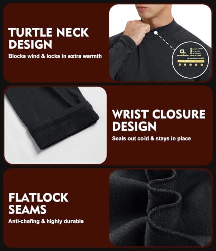 Image of Men's Thermal Shirts Mock Turtle Neck Long Sleeve Cold Weather Base Layer | Fleece Lined Tops. Ultra Soft, Moisture Wicking, 4 Way Stretch. Winter Gear For Snowboard & Daily Wear
