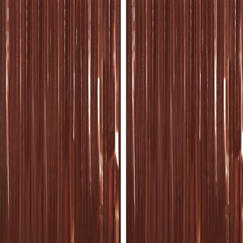 Image of PartyWoo Foil Curtain 2 pcs, 3.3x6.6 ft Metallic Brown Tinsel, Foil Fringe Curtains, Birthday Decorations, Party, Wedding Backdrop