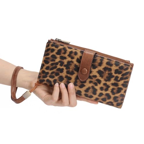 Image of GOIACII Womens Wallets Large Capacity Credit Card Holder RFID Blocking Leather Wallet Wristlet Ladies Clutch Purse Leopard Print