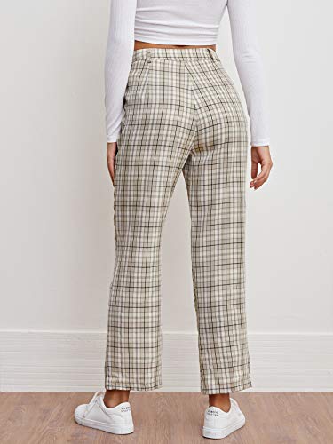 Wdirara Women's Plaid High Waist Button Casual Tartan Crop Pants With Pockets Multicolor S #TOP1