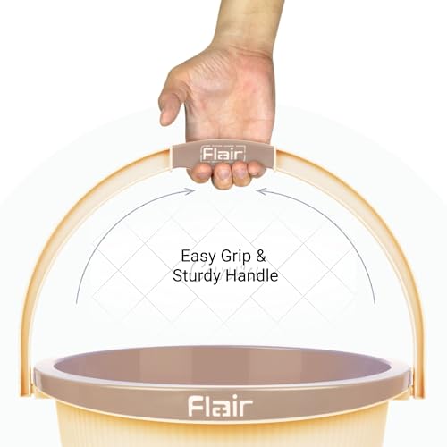 Image of FLAIR Estella 19L Set of 3 Plastic Bathroom Bucket, Beige | Strong & Durable Water Storage Bucket with Easy-Grip Handle | Virgin Plastic, Lightweight & Multipurpose for Bathing and Daily Use