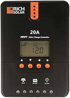 RICH SOLAR 20 Amp 12V/24V DC Input MPPT Solar Charge Controller with LCD Display Solar Panel Regulator for Gel Sealed Flooded and Lithium Battery Nagtive Ground