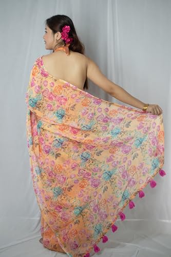 Image of MIRCHI FASHION Women Saree Cotton Abstract Printed | Lightweight Comfortable Sari for Office and Regular Daily Wear with Matching Blouse Piece