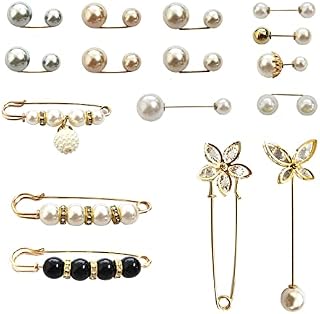 16PCS Faux Pearl Brooch, DKDDSSS Brooch Pin Artificial Pearl Brooch Sweater Shawl Clips Women Brooch Pins Scarf Brooches Jewelry Vintage Shirts Brooches for Women Girls Ladies