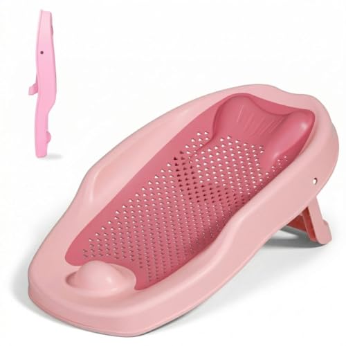 BATHBY Cojín de Baño para Bebé Recién Nacidos | Almohada Flotante y Antideslizante | Apoyo Ergonómico para la Bañera | Suave, Seguro y Fácil de Secar | Color Rosa