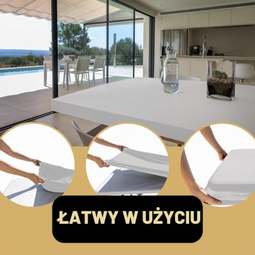 Obrus z gumką, prostokątny, 182 x 76 cm, zmywalny, biały, odporny na warunki atmosferyczne i antypoślizgowy, idealny do użytku na zewnątrz, na kemping i stoły stojące