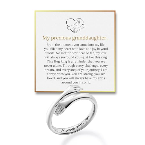 Granddaughter Hug Ring by Hope Rings – Inspirational 304 Stainless Steel Jewelry with “Always With You” Message – Adjustable Ring for Women – Tarnish Free Jewelry Gift for Her – Birthday Gift for Her