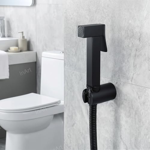 Image of InArt Health Faucet for Bathroom, Premium Jet Spray with Hose and Holder, Superior Low Water Pressure Performance, Easy Grip Design, Durable Brass Material Black