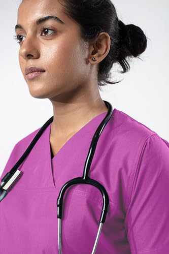 Image of Uniform Craft Women's 4 Pocket Scrub Suit Set | Medical Uniform | Cross V-Neck Poly Cotton | Short Sleeve Hospital Wear | Ideal for Doctors & Nurses (Lilac, 2XL)