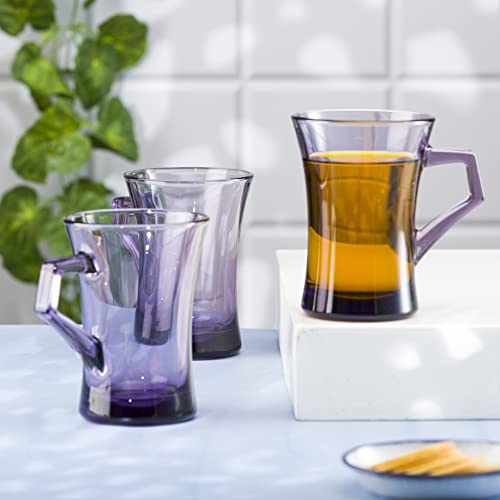 Image of Pasabahce Azur Mug from House of Pasabahce The Original Pasabahce from Turkey, Purple Transparent Azur Mugs, 210 ml in Set of 6 Pcs, Perfect fit for Tea /Coffee.