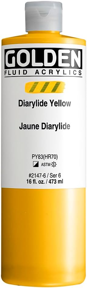 GOLDEN Fluid Acrylics, Diarylide Yellow, 16 fl. oz. Bottle, Professional Acrylic Paint, Semi-Opaque