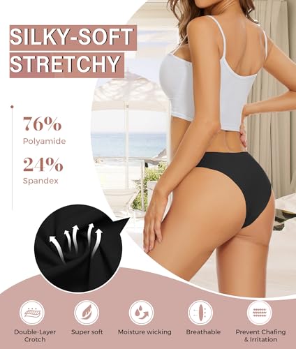 Image of Sexy Seamless Underwear Wave Edge No Show Bikini Panties V-waist Ice Silk Hipster Lady Cheeky Invisibles Briefs 6 Pack
