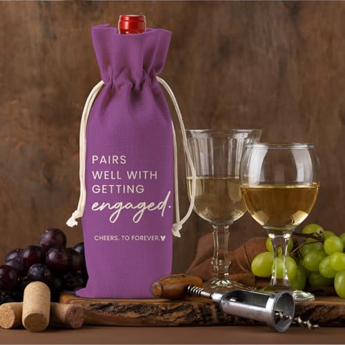 Image of Engaged Engagement Gifts for Couples Her Engagement Party Decorations | Engaged Wine Bag for Couple Women Pairs Well with Getting Engaged Wine Accessory Sets Purple
