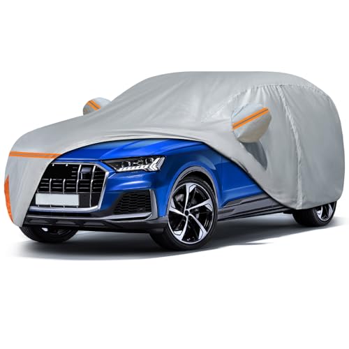 Image of Car Cover Waterproof for 2006-2026 Audi Q7 /SQ7, Outdoor Sun Rain UV Dust Snow All Weather Protection Custom-fit Full Q7 Car Cover with Door Zipper & Cotton Lining-Gray