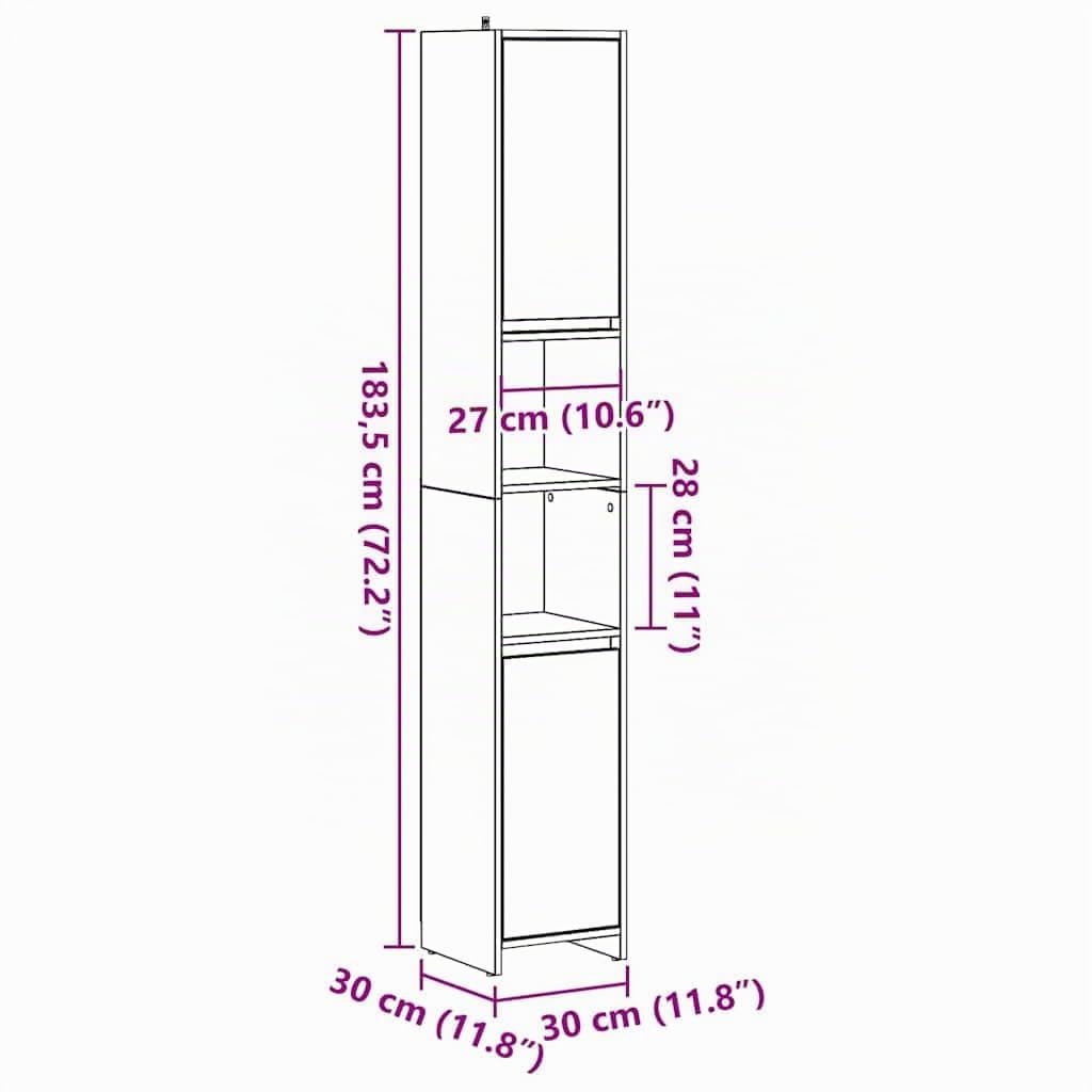 vidaXL Armario de baño Madera ingeniería Roble Artisan 30x30x183,5 cm, Mueble de baño, Armario de Aseo, Armario de almacenaje para baño