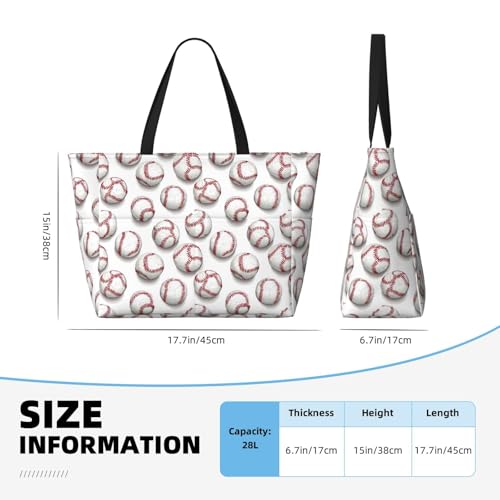 Large Beach Bags for Women Sandproof - White Baseball Print Summer Travel Work Tote Bags with Zipper2
