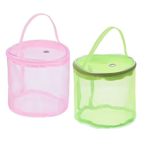 Image of PATIKIL Yarn Storage Bag, 2 Pack Portable Crochet Knitting Bag Case Skein Ball Holder Mesh Organizer Crocheting Tote for Sewing Craft Projects, Pink Green