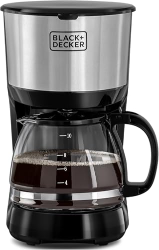 BLACK+DECKER Coffee Maker 750W 10-Cup Drip Coffee Machine with 1.25L Glass Carafe Easy-Grip Handle Drip Stop Non-Stick Warming Plate Auto-Shutoff Boil Dry Protection Silver/Black - DCM750S-B5