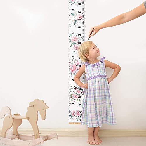 Besslee Canvas Kids Growth Chart For Wall, Floral Height Measurement Tracker For Baby Girl, Hanging Ruler With Removable Hook, Nursery Room Playroom Toddler Bedroom Decor, 79”X7.9” Pink #TOP4