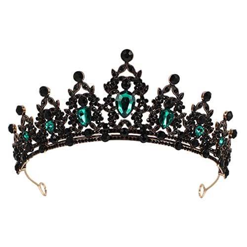 Lurrose Vintage Black Tiara and Crown Headband Rhinestone Princess Tiara Classic Queen Crown Wedding Headpiece for Girls Women (Green)