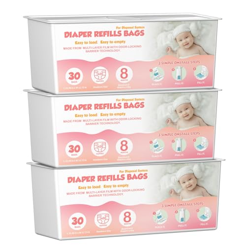 Image of Diaper Pail Easy Roll Refill Bags with 30 Bags Compatible with Genie Easy Roll Signature Diaper Pails, 7-Layer Odor-Barrier Technology,Lasts Up to 8 Months, 90 Bags (Pack of 3)