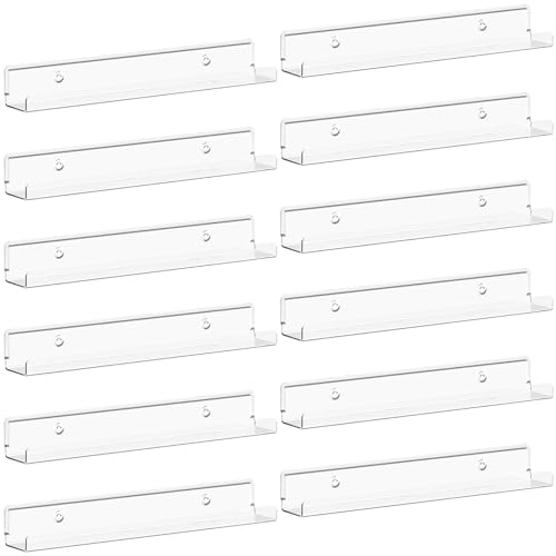 Image of Lifewit Narrow Acrylic Floating Shelves for Vinyl Record 12 inch, Clear 12 Pack | Wall Shelf for Nail Polish, Book, Picture, Makeup, Album Covers Display Organizer for Bedroom, Living Room, Bathroom Decor