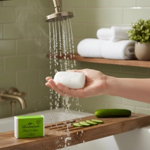 Image of Devotion Fresh Cucumber Natural Bath Soap - Pack of 6 | 75g Each | Gentle, Nourishing & Refreshing