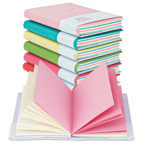 QUMENEY 6 STÜCKE Mini Notizbuch tragbares Tagebuch Bonbonfarben Taschen-Notizbuch kleine Notizblöcke Reise-Notizblöcke mit PU-Lederhülle 10,5 x 8 cm/4 x 3 Zoll, 100 Seiten (6 Farben)