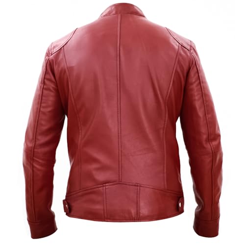 Image of Men's Real Leather Jacket Biker Motorcycle Cafe Racer Vintage Retro Bomber Winter Black Genuine Leather Jacket