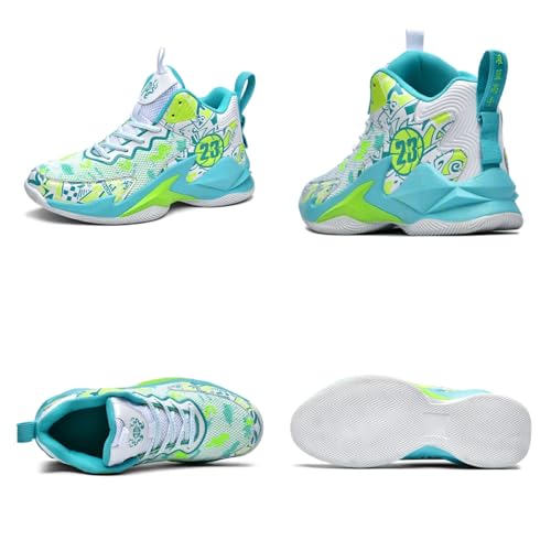 Mens High Top Lace Up Fashion Basketball Shoes with Arch Support Soft Running Shoes Non-Slip Train Sport Volleyball Sneakers (Light Blue,10)2