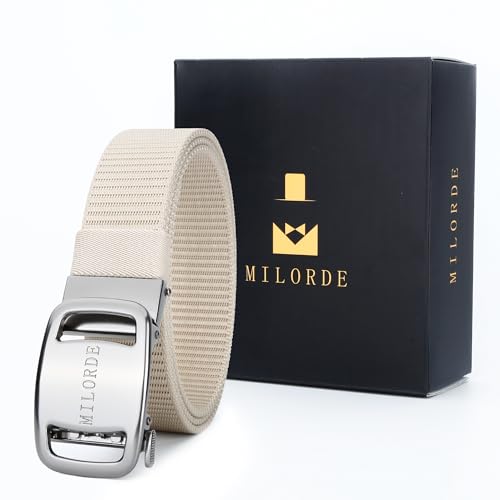 MILORDE Men's Ratchet Nylon Web, 35MM, Dressy Casual Work Belt with Automatic Buckle Quick Release, Full Adjustable4