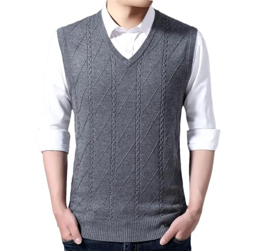 Vsadsau Men Wool Blend Knit Vest Solid Sleeveless Sweater Casual V Neck Pullover Slim Fit Waistcoat