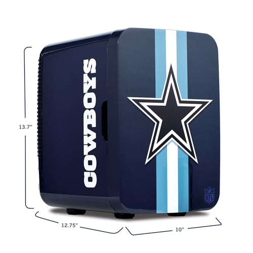 Image of Ukonic NFL Dallas Cowboys 15-Can Mini Fridge 10L - AC /DC Powered, Official Team Colors & Logo, Portable Cooler for Tailgates, Home, Office, or Car